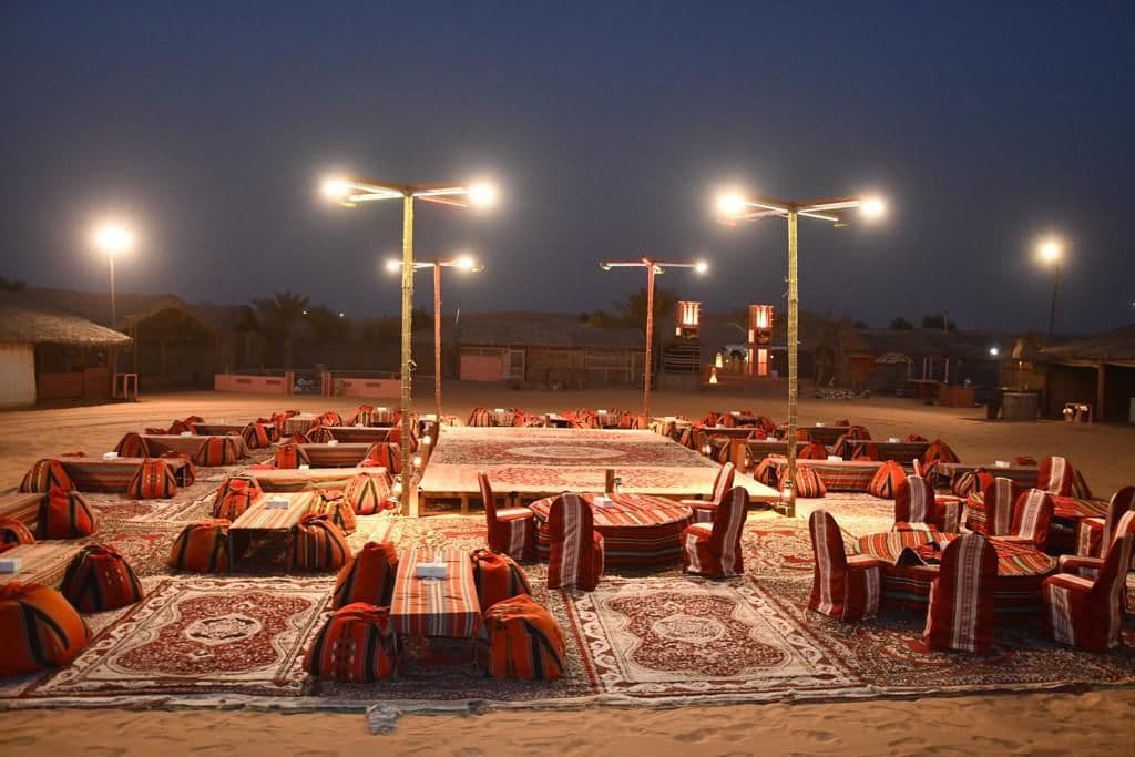 Arabian lanterns and cushioned majlis seating